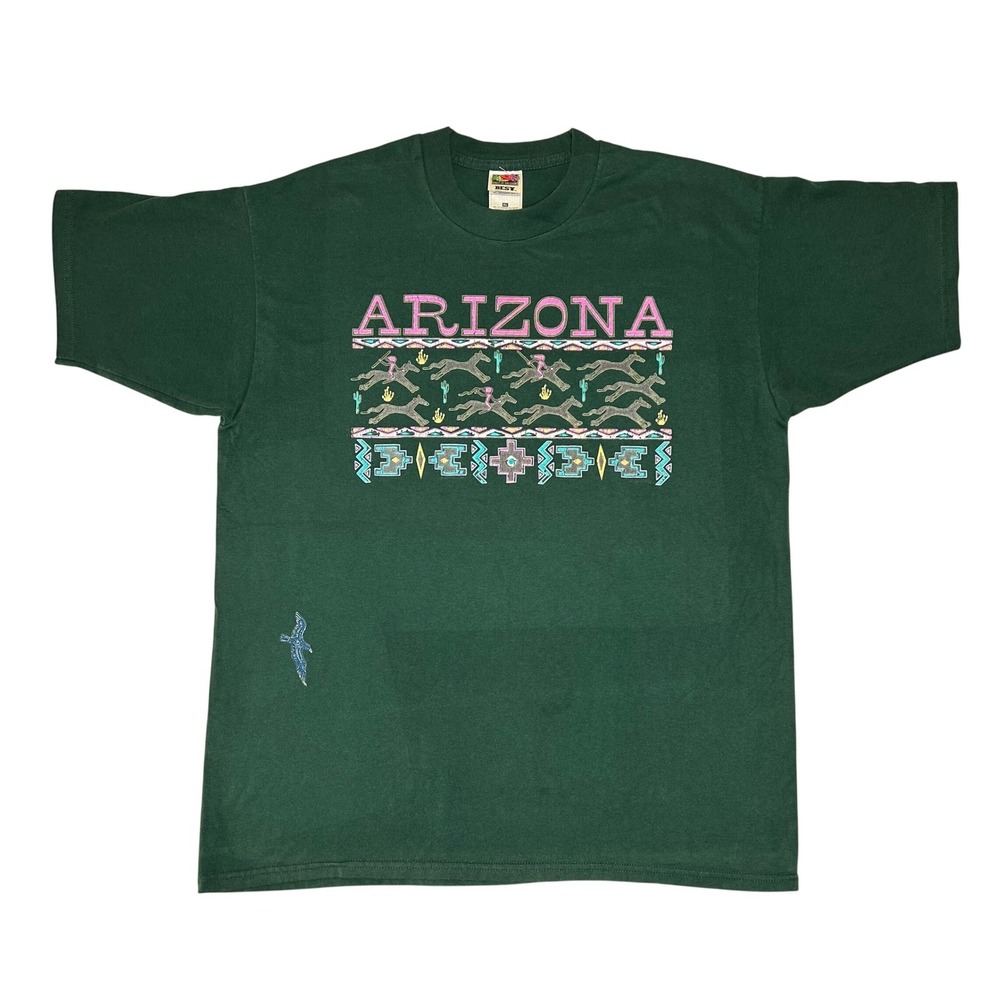 Fruit of‎ the Loom Arizona Graphic T Shirt Men's XL Green Native American Style